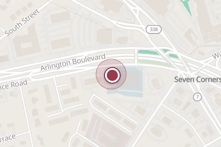 Street map around 6325 Arlington Blvd, Falls Church, with a pin at 7 Corners Auto Care