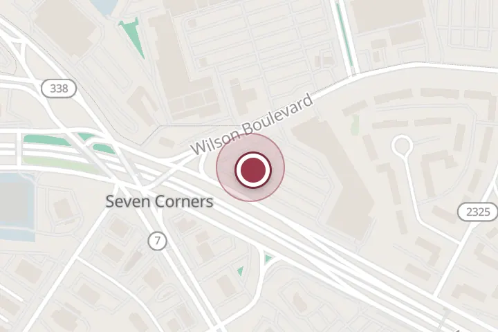 Street map around 6290 Arlington Blvd, Falls Church, with a pin at AAA Seven Corners Car Care Insurance Travel Center
