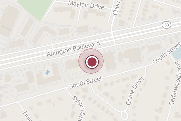 Street map around 6565 Arlington Blvd Suite 420, Falls Church, with a pin at AllerVie Health - Falls Church