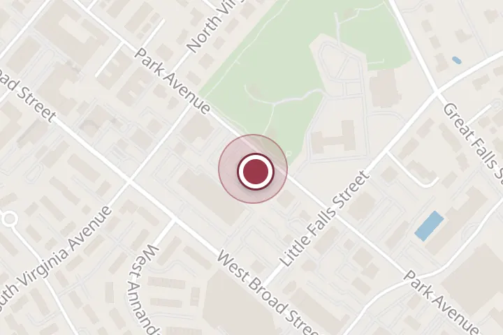 Street map around 313 Park Ave G-3, Falls Church, with a pin at AllGreen Solutions