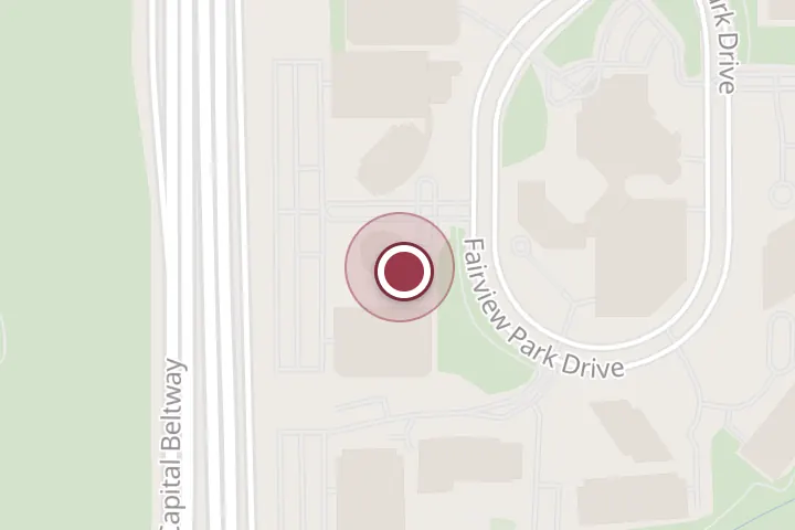 Street map around 3130 Fairview Park Dr Ste. 510, Falls Church, with a pin at Anthony Carr Associates - KW United Falls Church