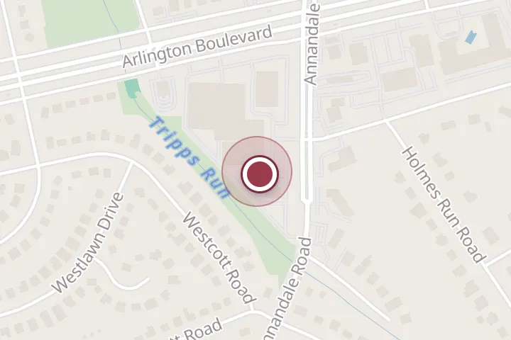 Street map around 3000 Annandale Rd, Falls Church, with a pin at Anthony's Restaurant