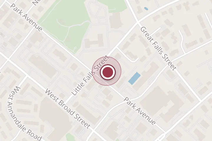 Street map around 200 Little Falls St #201b, Falls Church, with a pin at Arlington Dental Associates