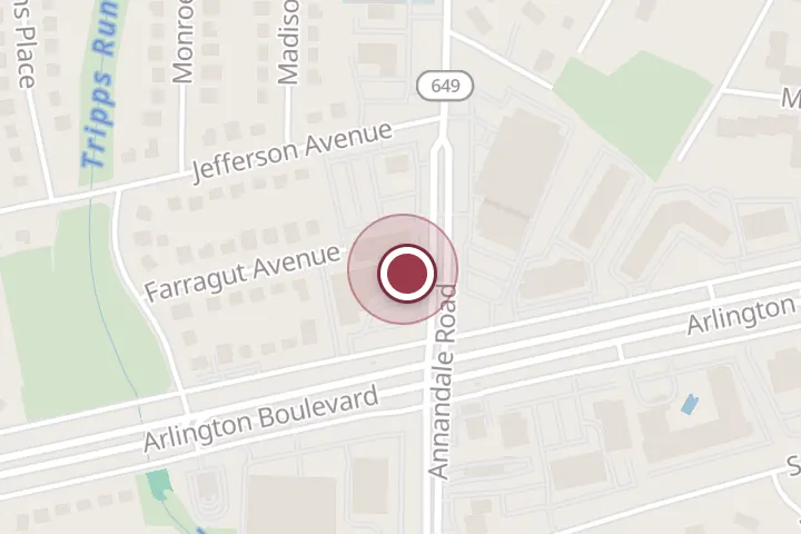 Street map around 2938 Annandale Rd, Falls Church, with a pin at Around the Corner Barber Shop