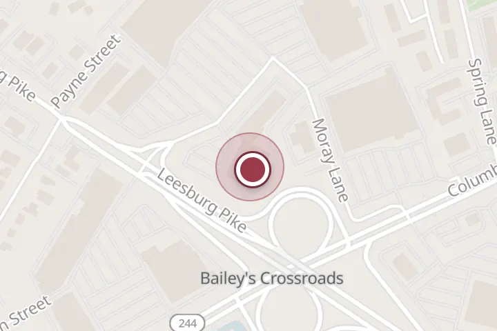 Street map around 5871 Crossroads Center Way, Falls Church, with a pin at Ashley Store