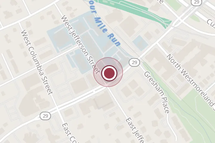 Street map around 501 N Washington St, Falls Church, with a pin at At Auto Service