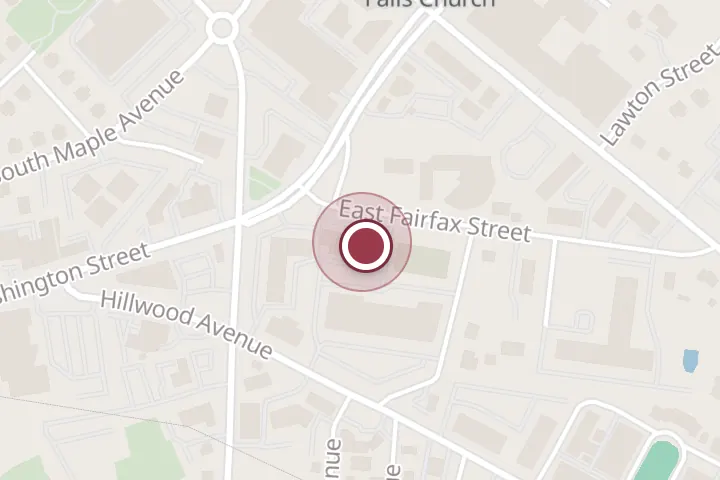 Street map around 110 E Fairfax St, Falls Church, with a pin at Audacious Aleworks Brewery