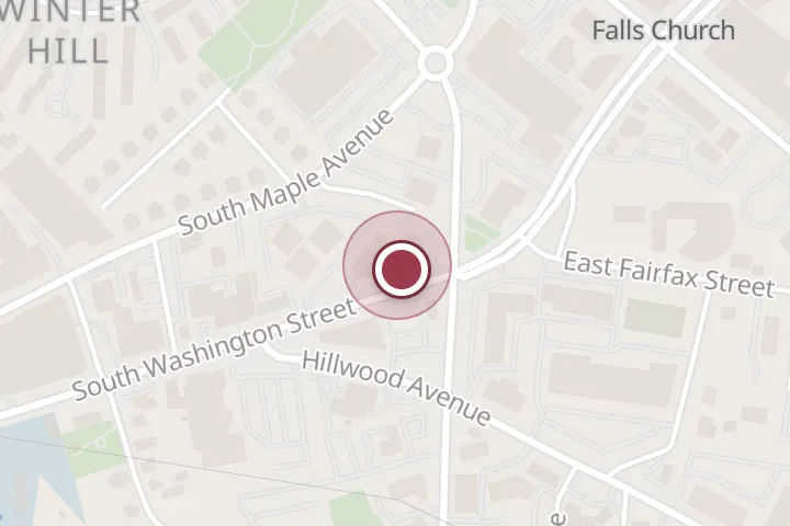 Street map around 312-A S Washington St, Falls Church, with a pin at Ayoub Carpet Service (ACS®)