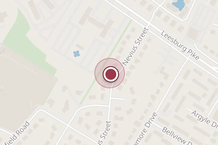 Street map around 3312 Nevius St, Falls Church, with a pin at AZA Construction, air conditioner and plumbing