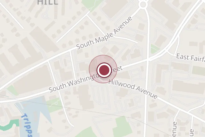 Street map around 400 S Washington St, Falls Church, with a pin at BARBER Elviz style Barber Shop