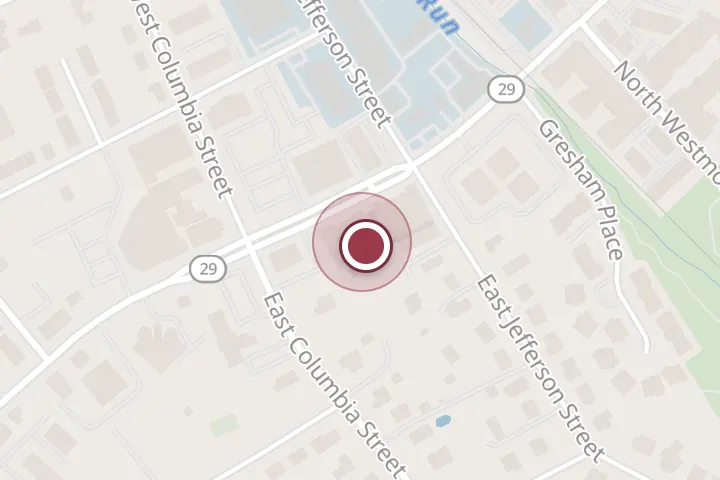 Street map around 450 N Washington St, Falls Church, with a pin at barre3