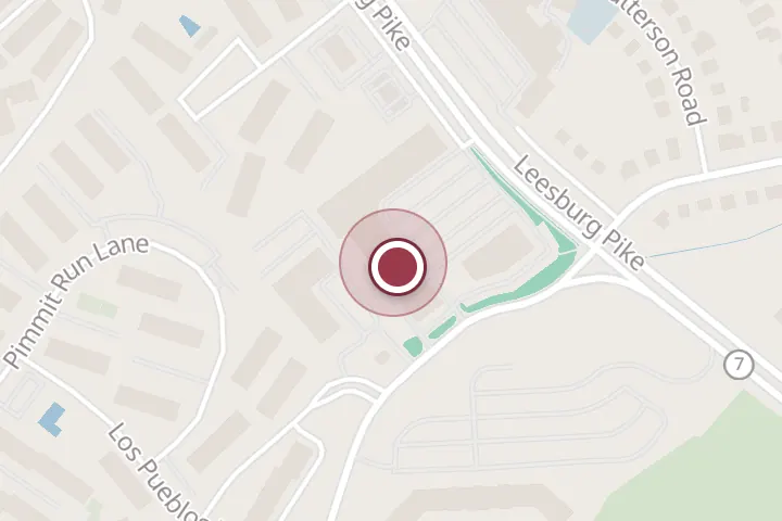 Street map around 7505 Leesburg Pike, Falls Church, with a pin at Bassett Furniture