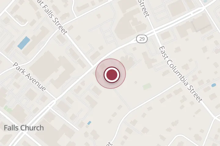 Street map around 300 N Washington St Ste 303e, Falls Church, with a pin at Beltran & Associates Realty