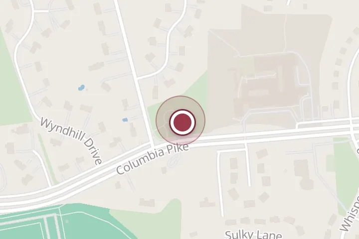 Street map around 6554 Columbia Pike, Falls Church, with a pin at Belvedere Park