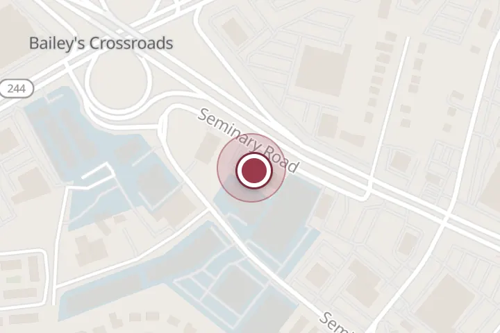 Street map around 5709 Leesburg Pike, Falls Church, with a pin at Ben Nielsen's Skyline Automotive