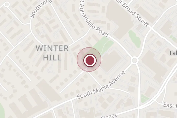 Street map around 210 Gibson St, Falls Church, with a pin at Big Chimneys Park