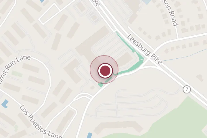 Street map around 7505 Leesburg Pike D, Falls Church, with a pin at Bing & Bao Chinese Street Food and Boba