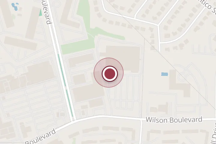 Street map around 6607 Wilson Blvd, Falls Church, with a pin at BJ's Tire Center