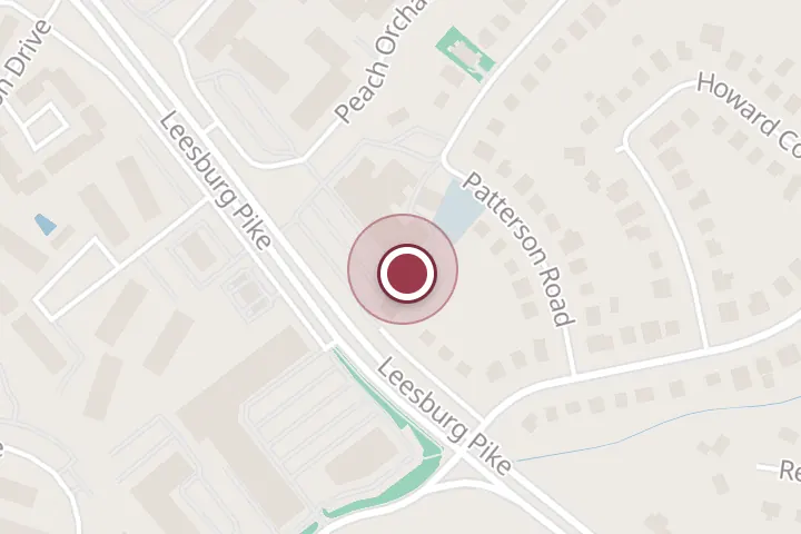 Street map around 7502 Leesburg Pike, Falls Church, with a pin at Blazin Chicken & Gyro - Tysons