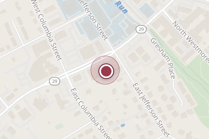 Street map around 450 N Washington St, Falls Church, with a pin at Blue Nectar Yoga