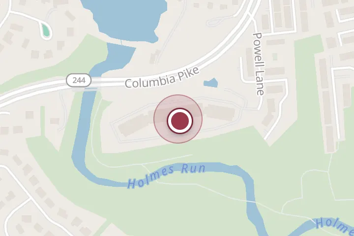 Street map around 3800 Powell Ln, Falls Church, with a pin at Bondzi Homes LLC