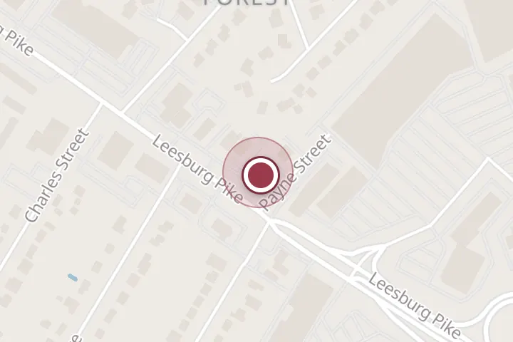 Street map around 5870 Leesburg Pike, Falls Church, with a pin at Bora Bora Smoothie Cafe - Falls Church