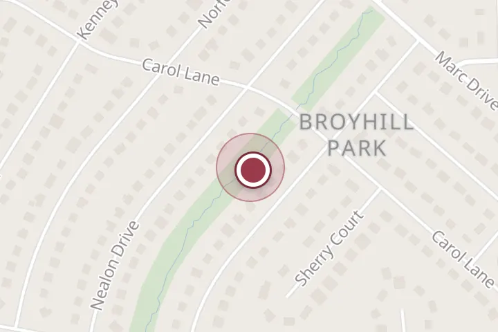 Street map around 7303 Carol Ln, Falls Church, with a pin at Broyhill Park