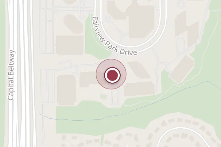 Street map around 3150 Fairview Park Dr, Falls Church, with a pin at Cafe Blu