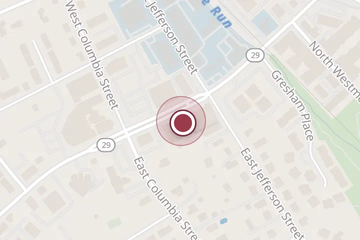 Street map around 450 N Washington St Ste F, Falls Church, with a pin at Cafe Kindred