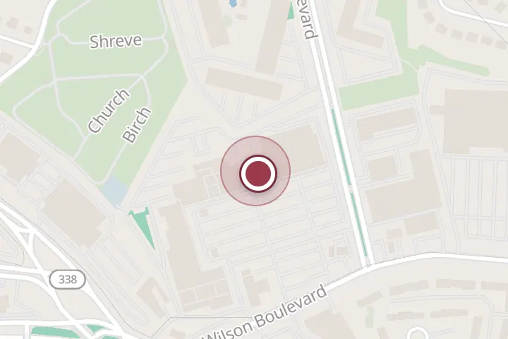 Street map around Saigon East, 6755 Wilson Blvd, Falls Church, with a pin at Cafe La Mirage
