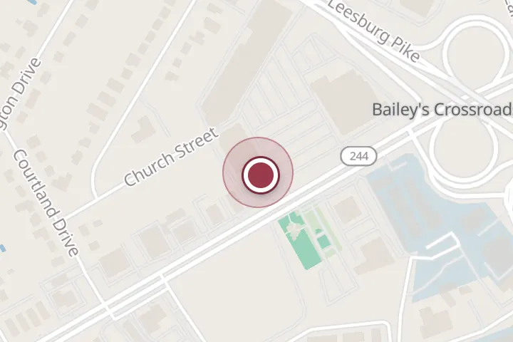 Street map around 5811 Leesburg Pike, Falls Church, with a pin at Caramelo Bakery