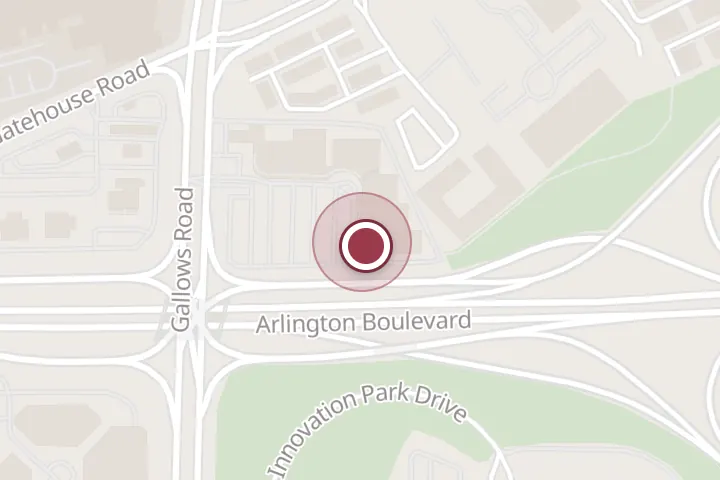 Street map around 8100B Arlington Blvd, Falls Church, with a pin at Caring Hands Animal Hospital - Merrifield