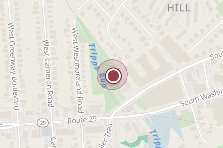 Street map around 600 S Maple Ave, Falls Church, with a pin at Cavalier Trail Park