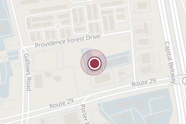 Street map around 2864 Hartland Rd, Falls Church, with a pin at Chamberlain Construction Corporation