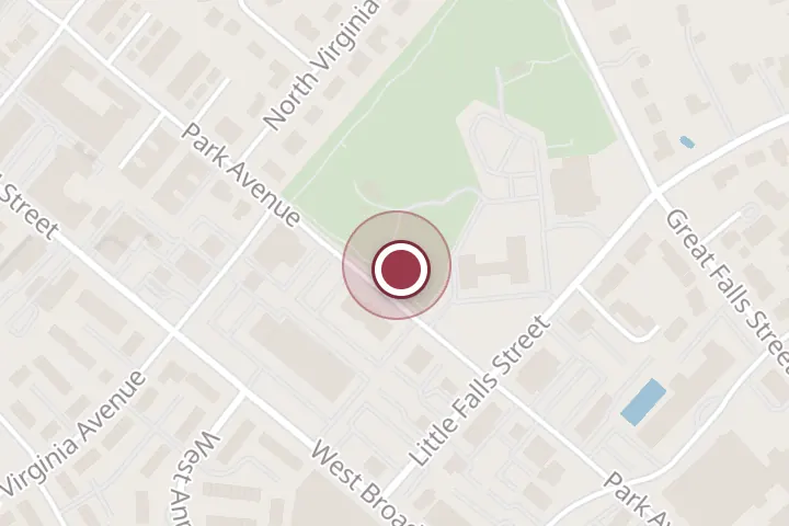 Street map around 312 Park Ave, Falls Church, with a pin at Cherry Hill Farmhouse