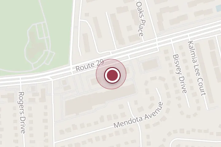Street map around 7393 US-29, Falls Church, with a pin at Compass Coffee