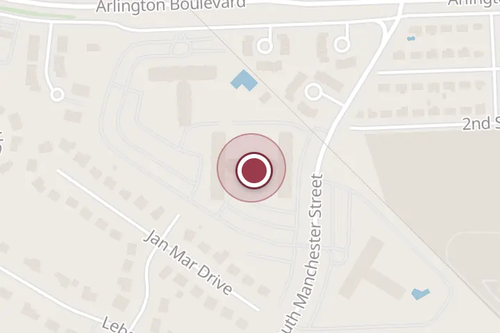 Street map around 3100 S Manchester St Ste T6, Falls Church, with a pin at Condo 1 of Falls Church LLC