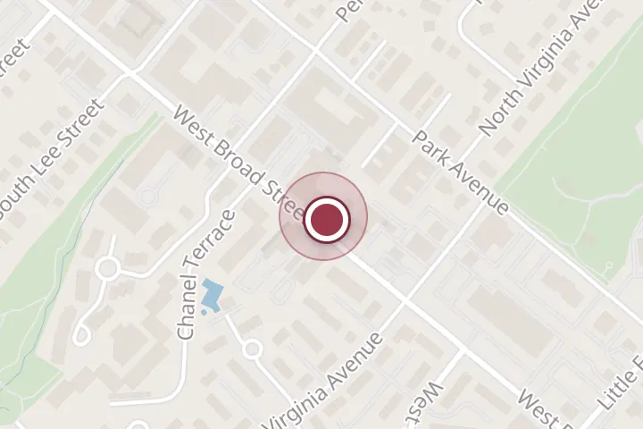 Street map around 444 W Broad St Suite L, Falls Church, with a pin at CorePower Yoga - Falls Church