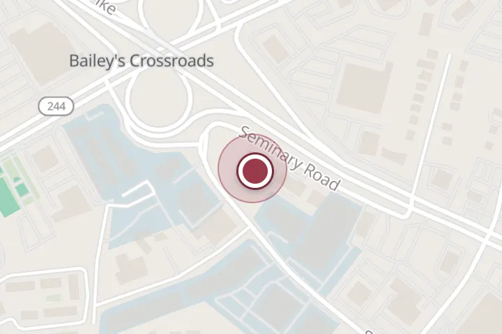 Street map around 5715 Leesburg Pike B, Falls Church, with a pin at CrossRoads Auto Body