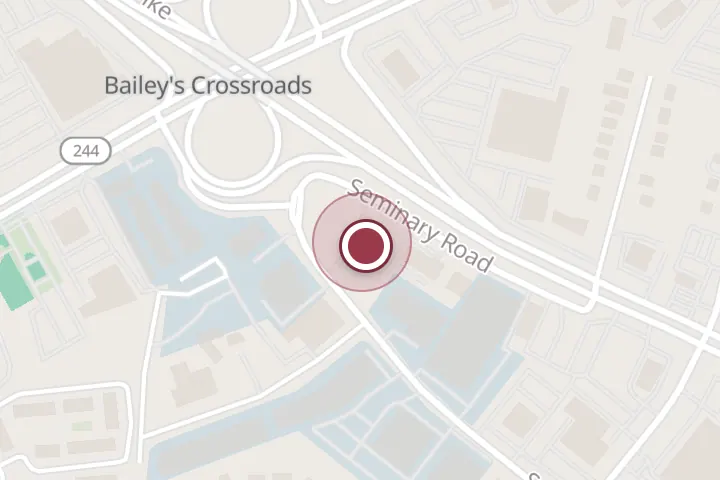 Street map around 5715 Leesburg Pike Ste 1, Falls Church, with a pin at Crossroads Tires Inc.