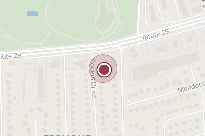 Street map around 2843 Rogers Dr, Falls Church, with a pin at Cyprus Air Heating, Cooling and Fireplaces