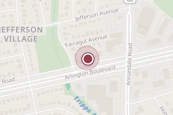Street map around 6712 Arlington Blvd, Falls Church, with a pin at D.S.A Properties & Investments LLC