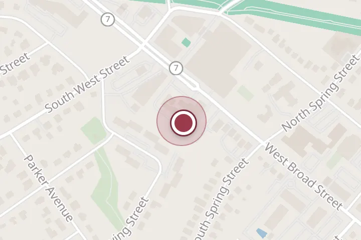 Street map around 125 Rowell Ct, Falls Church, with a pin at Dominion Beer Garden