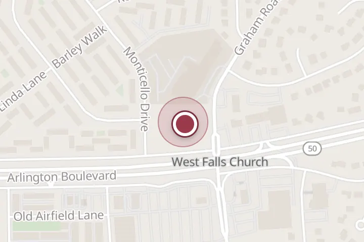 Street map around 7244 Arlington Blvd, Falls Church, with a pin at Dr. Hung M. Nguyen, DDS