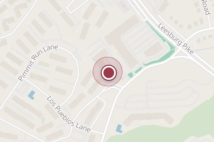 Street map around 2190 Pimmit Dr A, Falls Church, with a pin at Dulces Delicias Bakery
