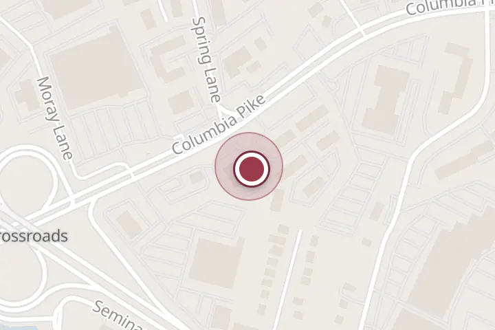 Street map around 5701 Columbia Pike, Falls Church, with a pin at Dunkin'