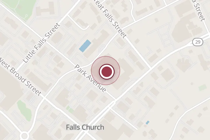 Street map around 201 N Washington St, Falls Church, with a pin at Ei Ei Phyu M.D. | Kaiser Permanente