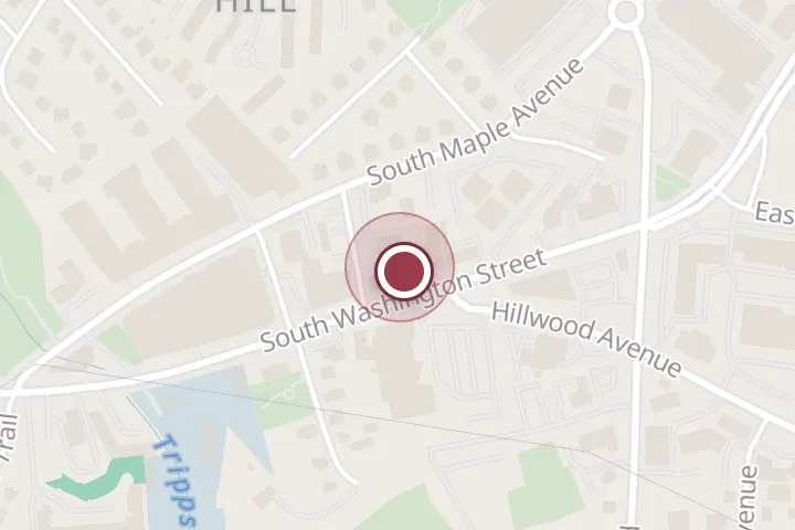 Street map around 418 S Washington St, Falls Church, with a pin at El Patron Bar & Grill
