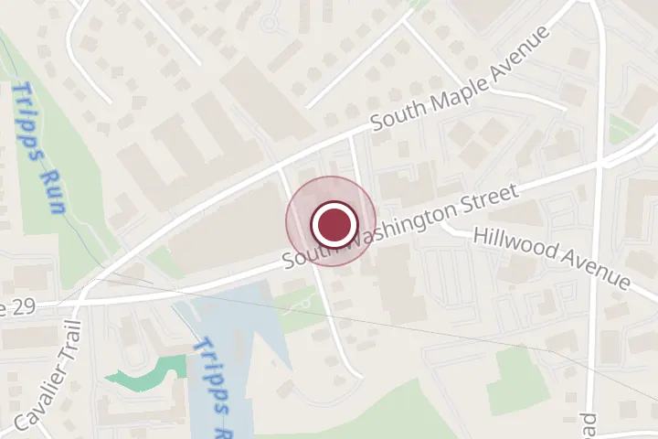 Street map around 442 S Washington St, Falls Church, with a pin at Elevation Burger