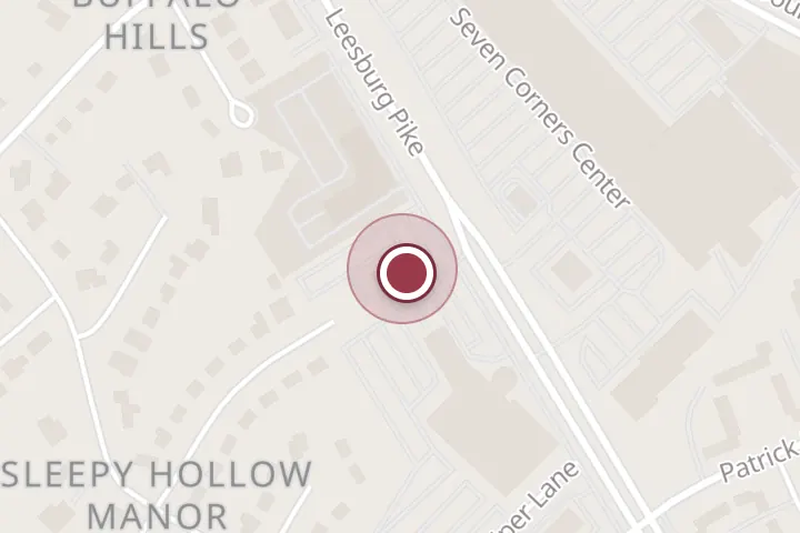 Street map around 6231 VA-7, Falls Church, with a pin at Emily B. Graham, AUD